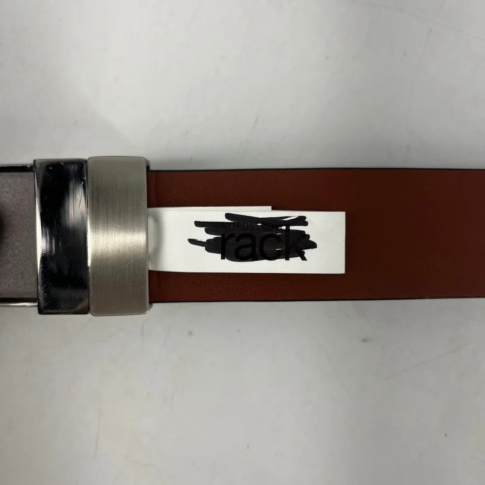 Nordstrom Rack Mens Reversible Belt‎ Black Brown Silver Plaque Buckle NR497347MN